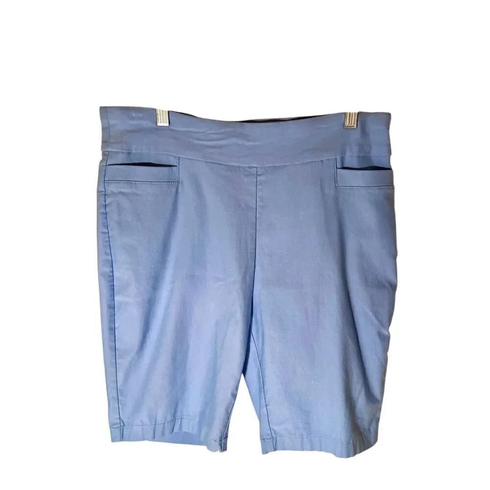 Kim Rogers Woman Blue Tummy Control Elastic Waist Stretch Capri Pants Size 12